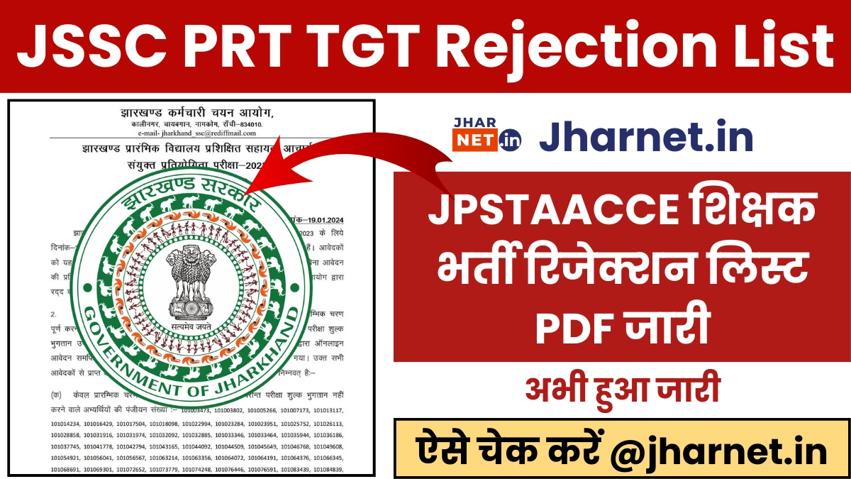 JSSC PRT TGT Teacher Rejection List 2025 PDF