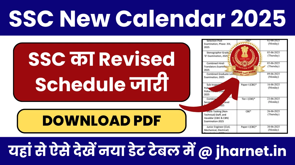 SSC New Exam Calendar 2025-26 PDF OUT