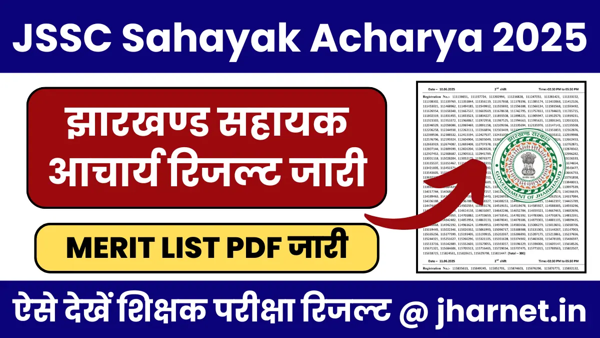 JSSC Sahayak Acharya Result 2025 OUT