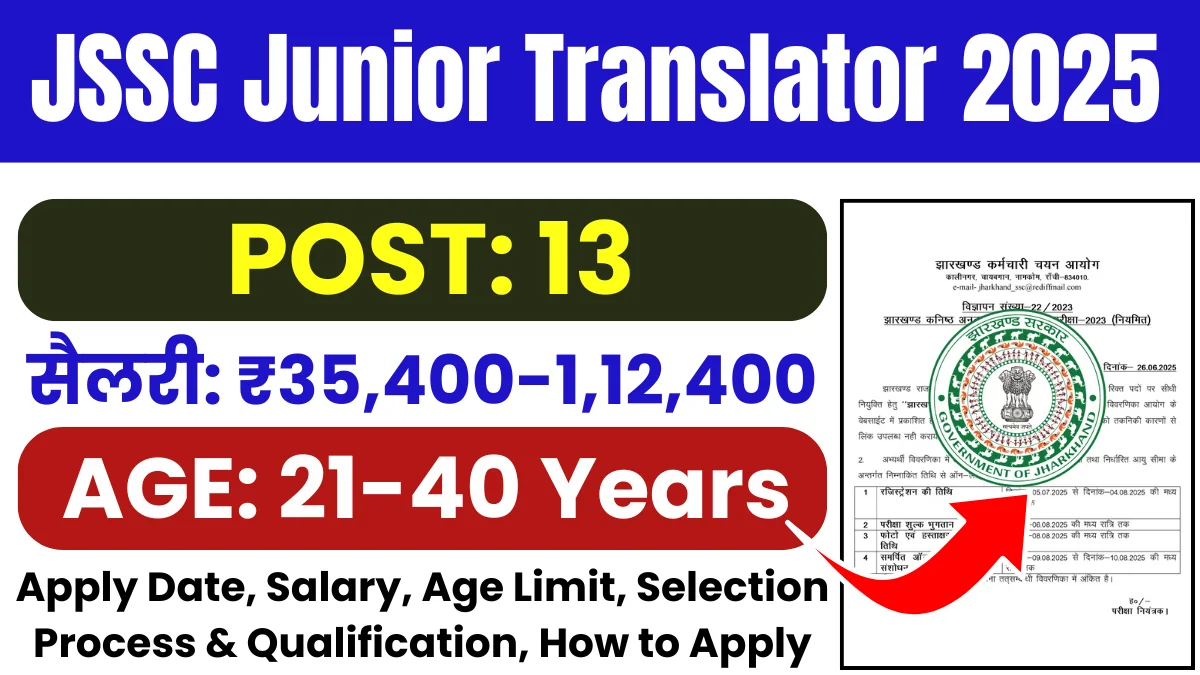JSSC Junior Translator Vacancy 2025 Apply Online